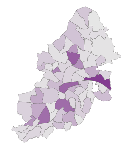 A map of Birmingham showing school population and EHCP's by ward