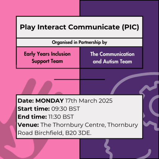 Play Interact Communicate (PIC) - Monday 17th March 2025 - Thornbury Centre - 09:30 - 11:30 am